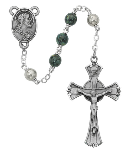 Green and Black Swirl Bead Rosary