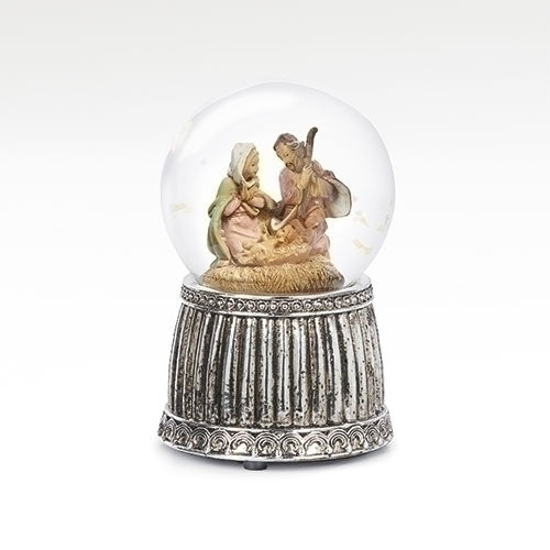 Musical Holy Family Glitterdome with Silver Metallic Base