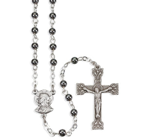 Genuine Hematite Gemstone Bead Rosary