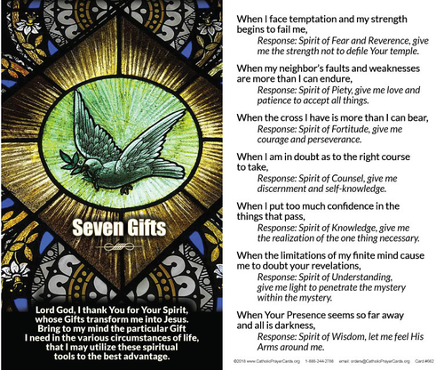 Gifts of the Holy Spirit Prayer Card - Large