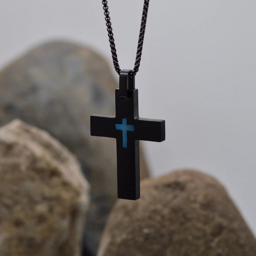 Black/Blue Cross Necklace - Eden Merry Necklace