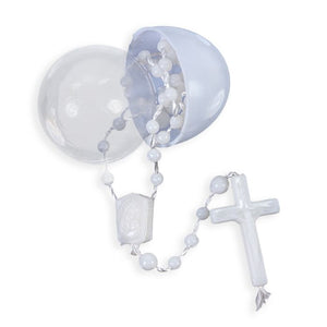 3mm White Cord Rosary in Small Plastic Egg