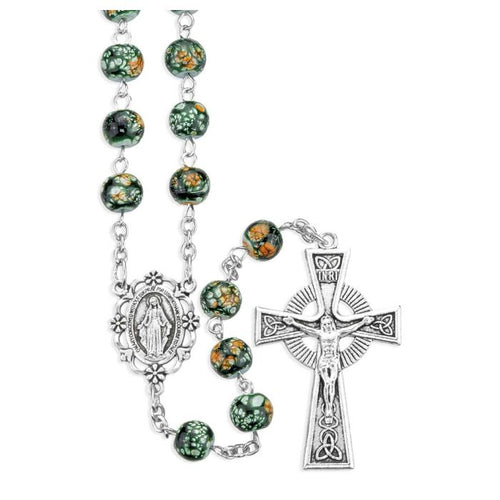 Emerald Marbleized Bead Rosary