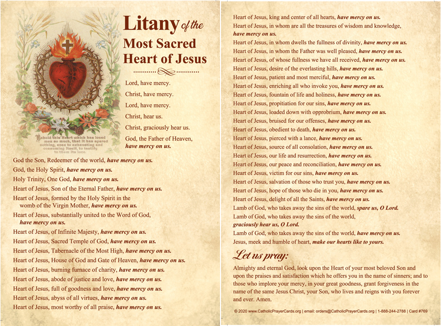Litany of the Most Sacred Heart of Jesus Prayer Card – Catholic Book ...