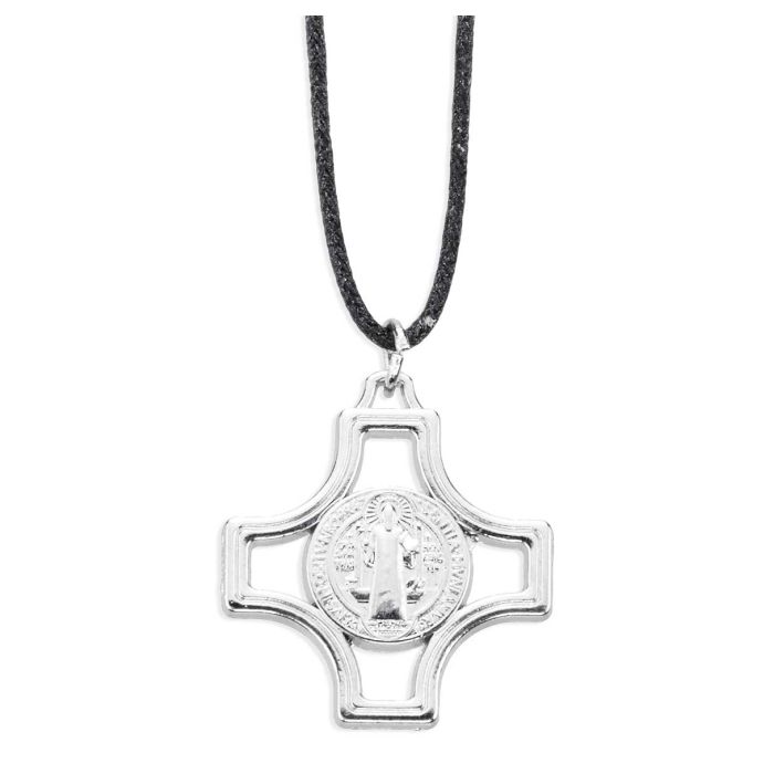 St. Benedict Medal Cross Pendant on a Black Cord