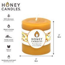 Natural Beeswax Pillar Candle - 3"