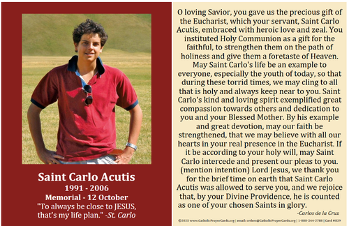 Saint Carlo Acutis Prayer Card