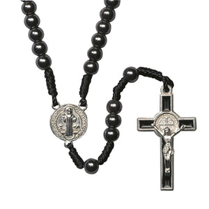 St. Benedict Hematite Corded Rosary