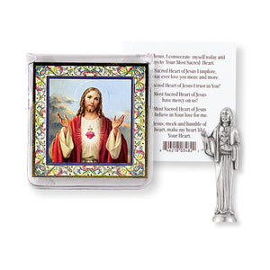 Sacred Heart of Jesus Pocket Statue with Holy Card in a Clear Pouch