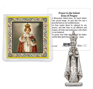 Infant of Prague Pocket Statue with Holy Card in a Clear Pouch