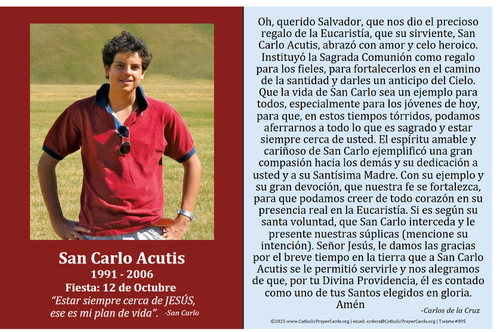 San Carlo Acutis Prayer Card - Spanish