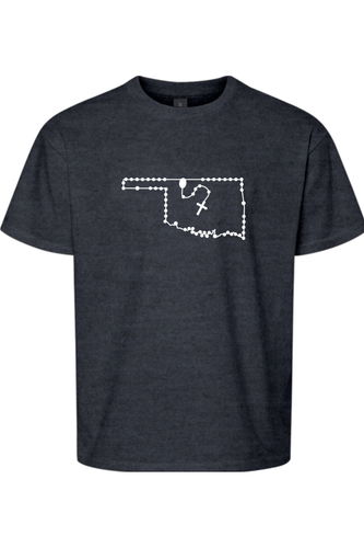 Oklahoma Catholic Rosary Youth T-shirt: Dark Heather / M