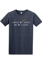 Sacred Heart on Your Sleeve- Sacred Heart of Jesus Adult T-Shirt: Heather Navy / 2XL