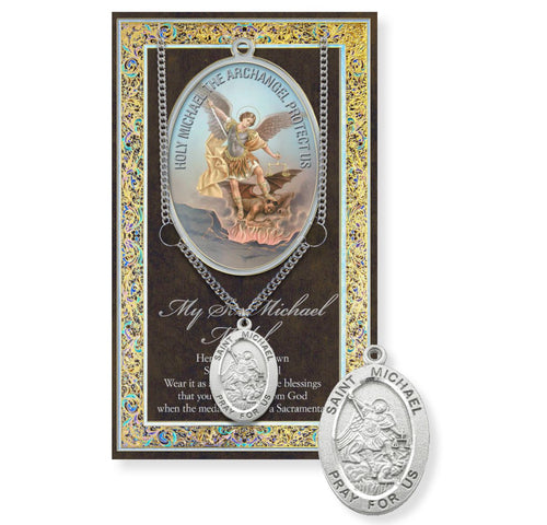 Saint Michael Genuine Pewter Medal on a 24