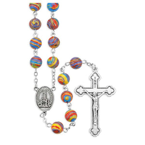 Multi Color Spiral Dyed Stone Bead Rosary