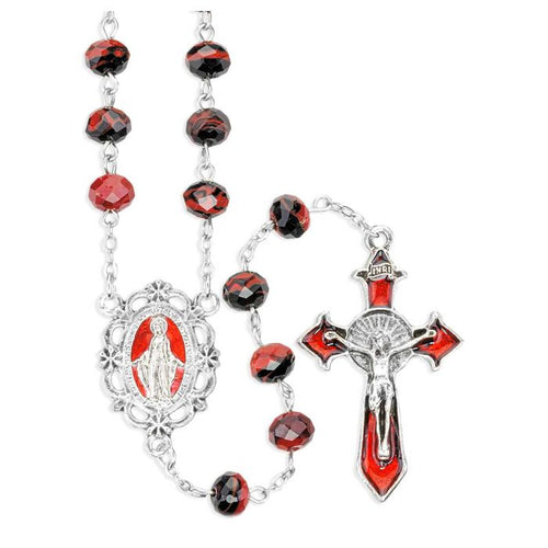 Red and Black Murano Style Glass Bead Rosary