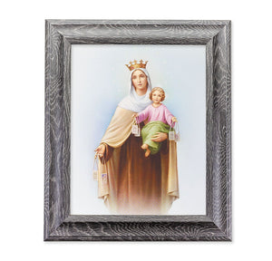 Grey Oak Finish Frame with an 8" x 10" Our Lady of Mount Carmel Print