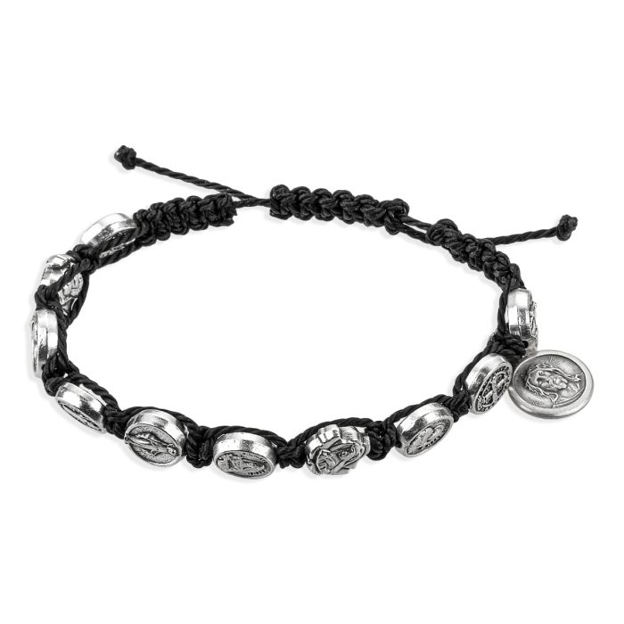 Saints/Blessed Bead Black Corded Bracelet with Ecce Homo Medal