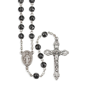 Black and Silver Metal Bead Rosary