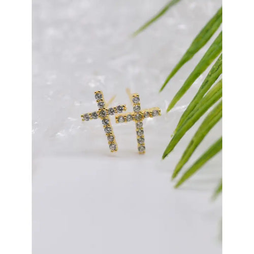 Cross Gold Cubic Zirconia Stud Earrings