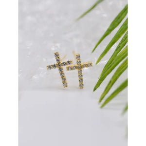 Cross Gold Cubic Zirconia Stud Earrings