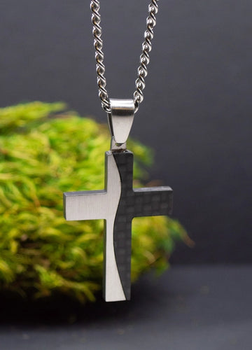 Black & Silver Wavy Cross Necklace