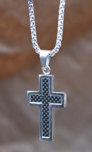 Black Carbon Fiber Cross Necklace