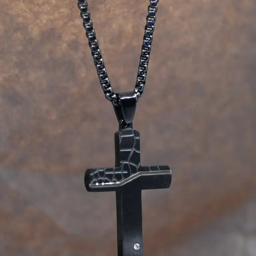 Black Cracked / Smooth Cross Necklace