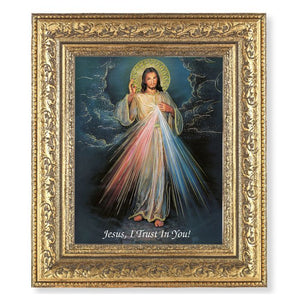 Ornate Gold Leaf Antique Frame with Gold Divine Mercy Print