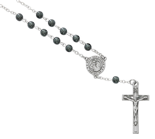 Hematite St. Christopher Auto Rosary