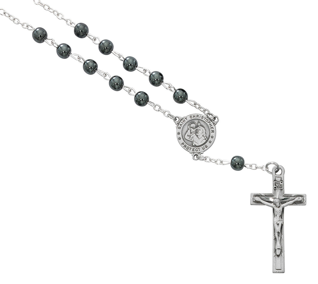 Hematite St. Christopher Auto Rosary
