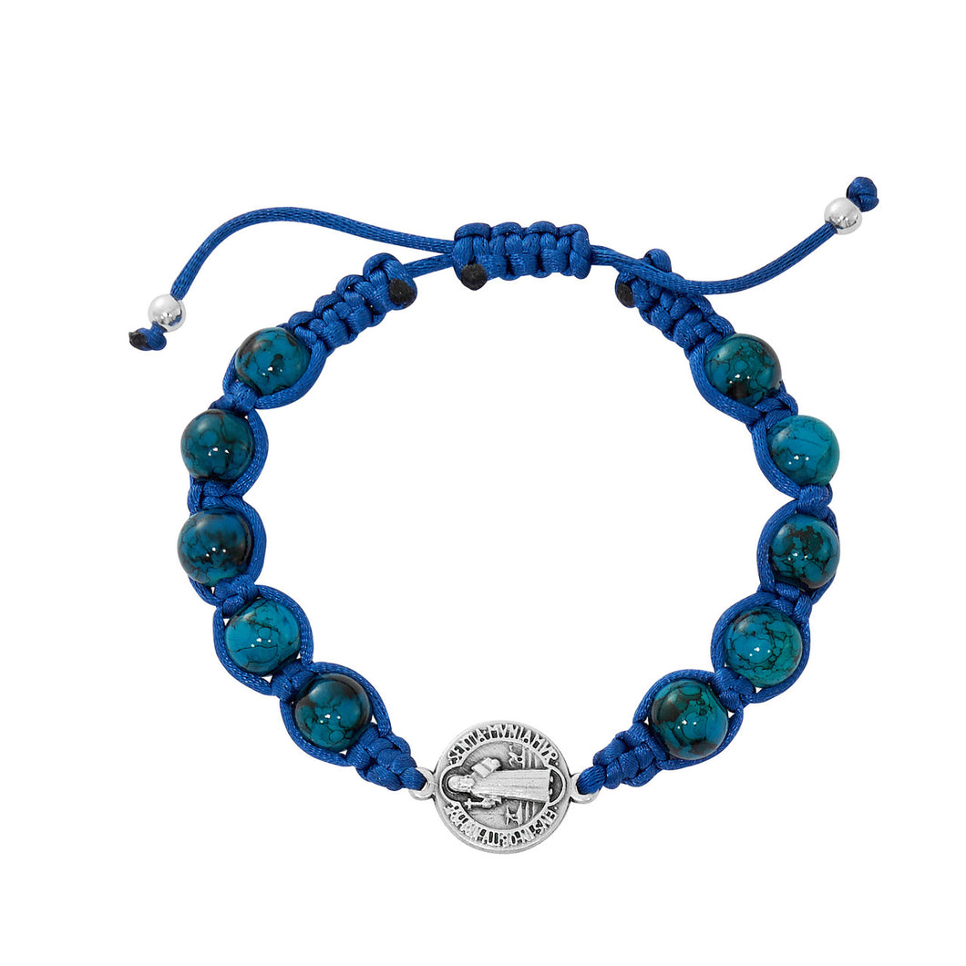 Blue Glass St. Benedict Adjustable Bracelet