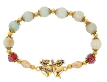 Gold-tone Amazonite Stretch Bracelet with Two Hearts