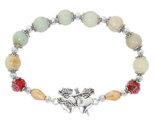Silver tone Amazonite Stretch Bracelet with Two Hearts