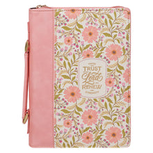 Those Who Trust Coral Pink Floral Faux Leather Classic Bible Cover - Isaiah 40:31