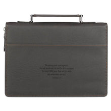 Be Strong and Courageous Charcoal Gray Faux Leather Classic Bible Cover - Joshua 1:9