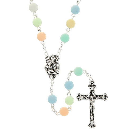 8MM MULTI COLOR FLAT BEAD ROSARY