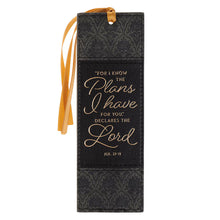 The Plans Graphite and Black Floral Faux Leather Bookmark - Jeremiah 29:11