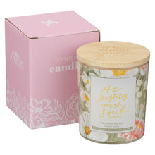 He Restores My Soul Calming Breeze Scented Candle in a Glass Jar - Psalm 23:3