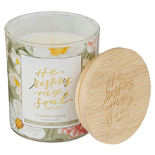 He Restores My Soul Calming Breeze Scented Candle in a Glass Jar - Psalm 23:3