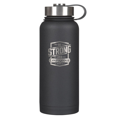 Strong and Courageous Black Stainless Steel Water Bottle 32OZ