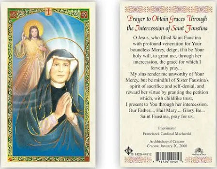 Intercession of Saint Faustina / Divine Mercy Image Prayer Card