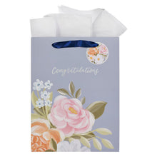 Congratulations Blue Floral Large Portrait Gift Bag