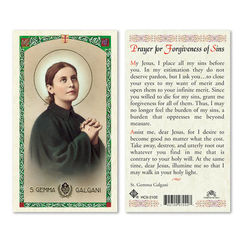 Prayer for Forgiveness of Sins / St. Gemma Prayer Card