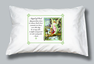 Guardian Angel Pillowcase: Traditional Image with Green Border