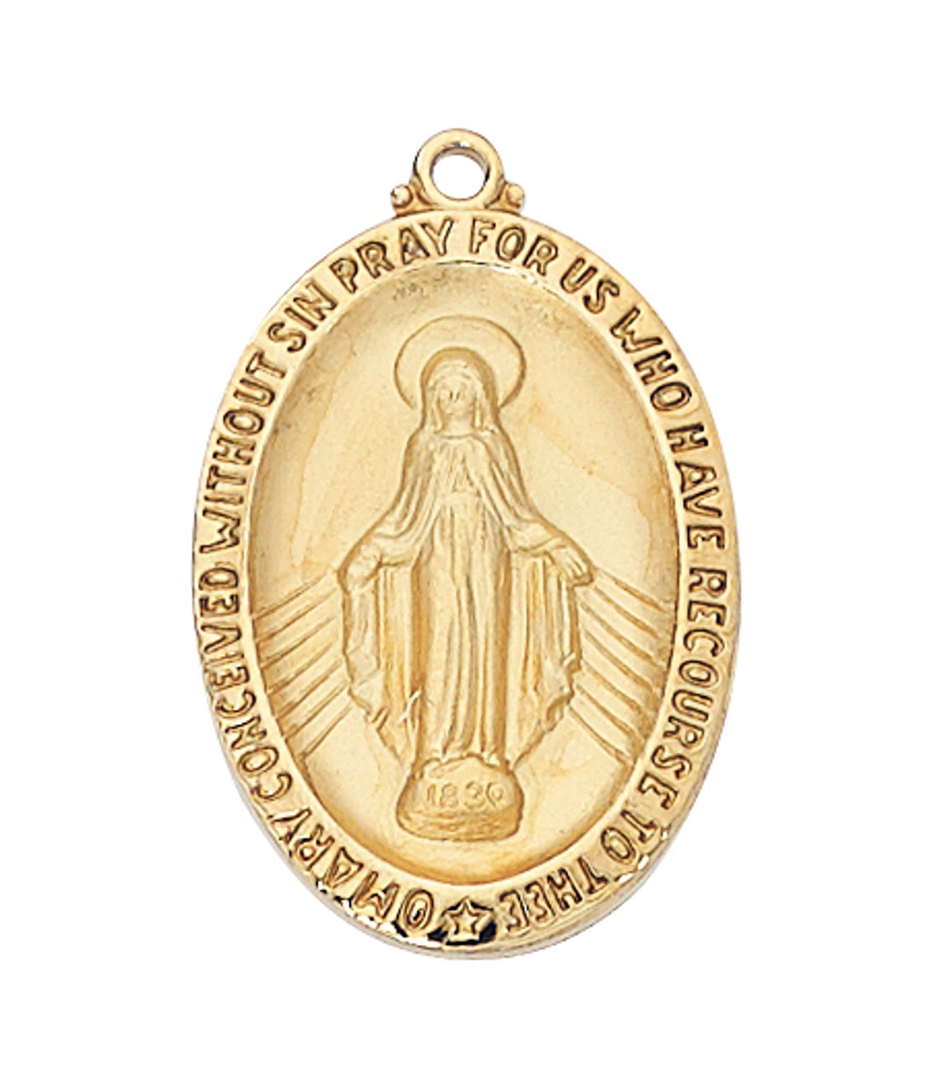 GOLD OVER STERLING SILVER MIRACULOUS MEDAL ON A 24