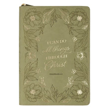 All Things Green Floral Faux Leather Classic Journal with Zipper Closure - Philippians 4:13