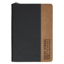 Be Strong Black and Tan Faux Leather Classic Journal with Zipper Closure - Ephesians 6:10