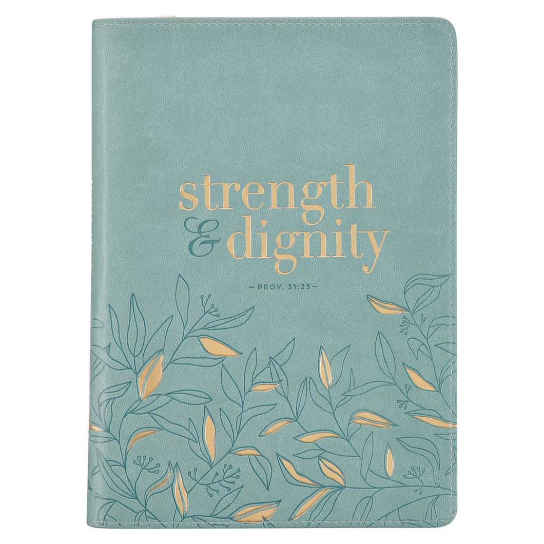 Strength and Dignity Misty Teal Faux Leather Journal - Proverbs 31:25