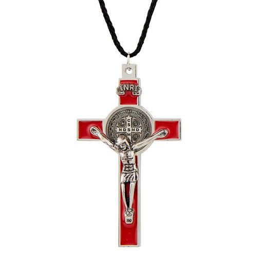 Benedictine Crucifix/Red Enamel on Cord